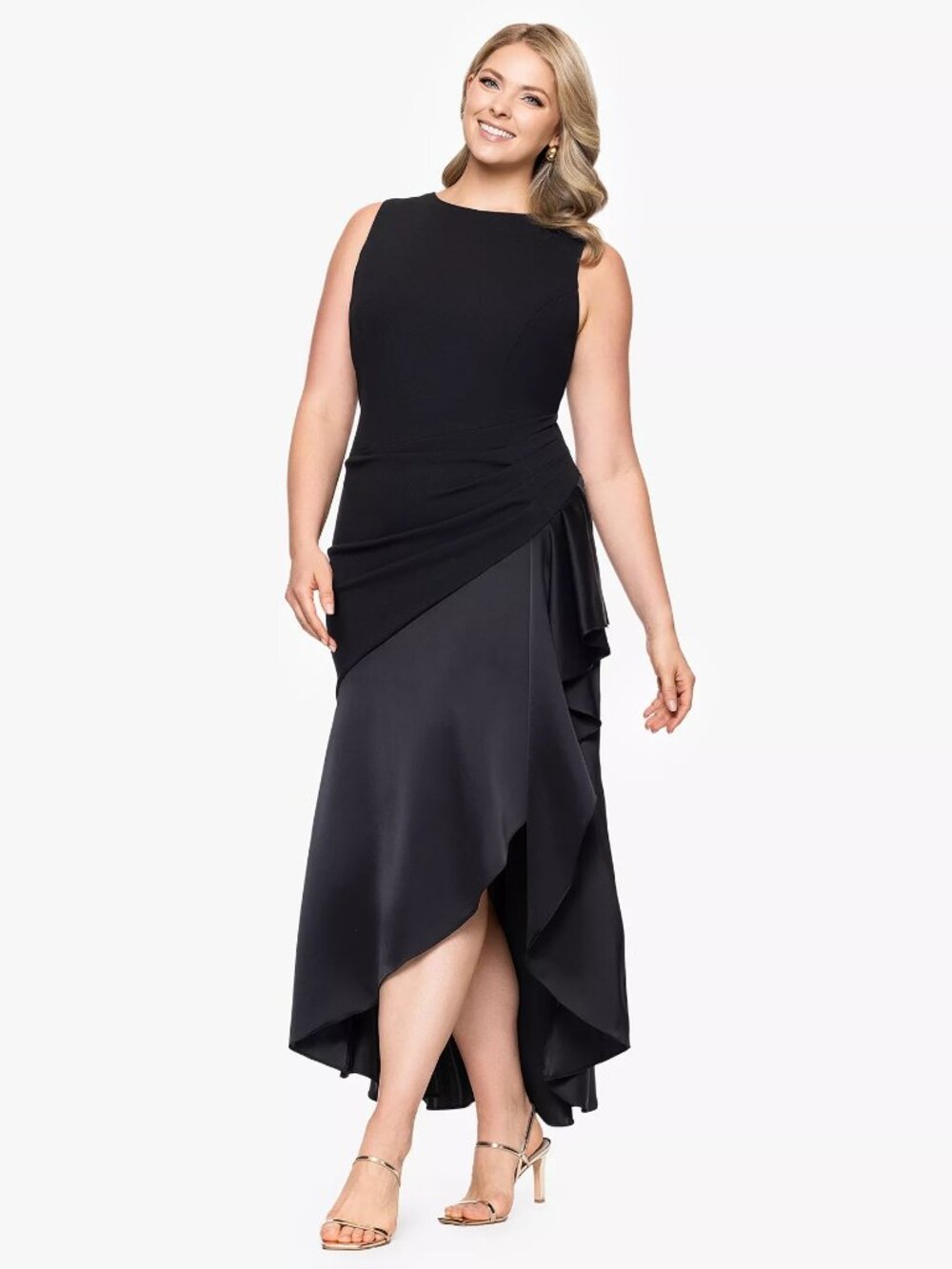 Betsy & Adam Plus Size Mixed-Media High-Low Dress Black - Picture 3 of 5